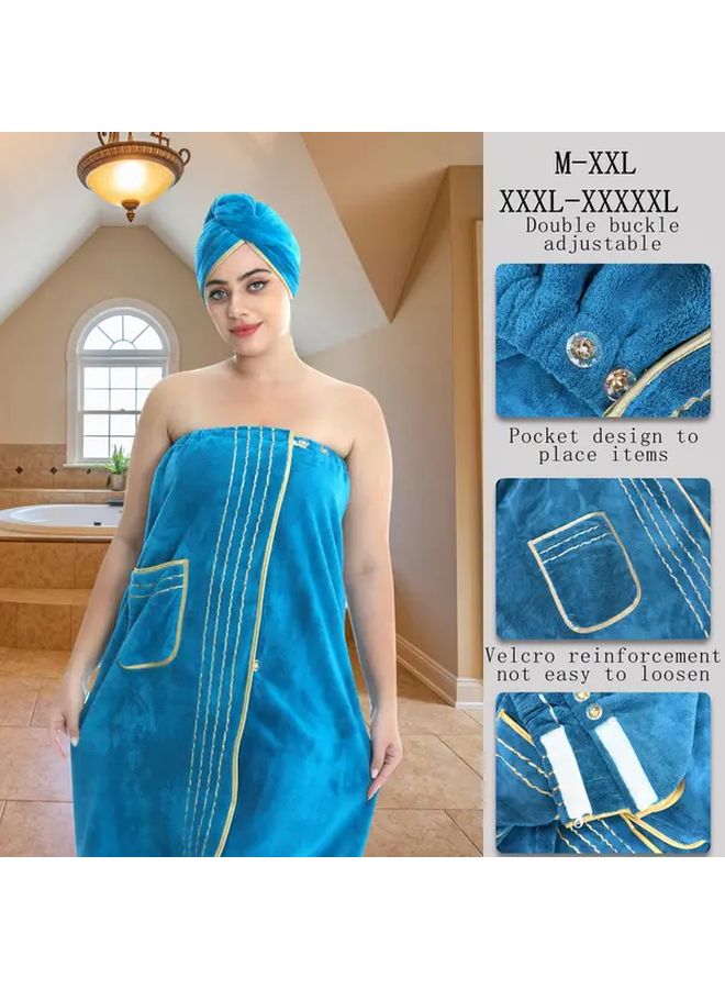 2pcs Black Oversized Shower Skirt and Cap Set Microfiber Adjustable Super Absorbent - Image 2